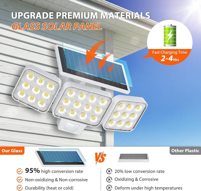 WdtPro Solar Lights Outdoor Motion Sensor, 3500LM Bright Solar Flood Lights Outdoor, Adjustable & Upgrade Glass Panel, Wireless LED Solar Powered Security Spot Lights Waterproof for Yard-1Pack, White - Image 2